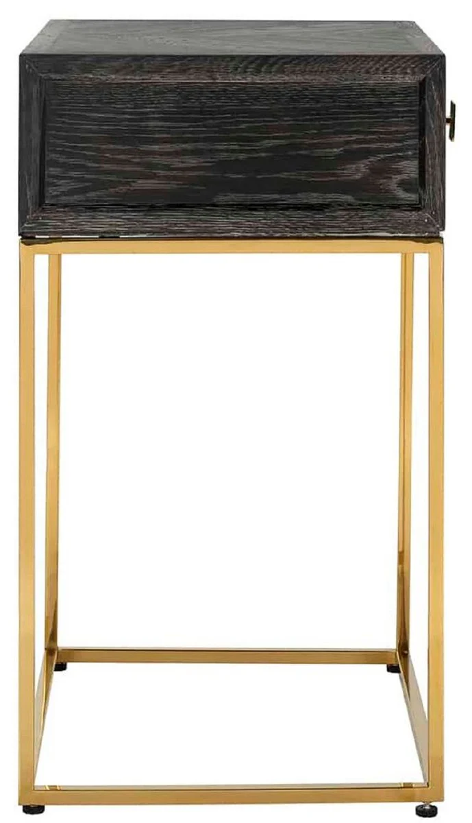 Luxury side table black / gold 50 x 40 x H. 71 cm - solid wood bedside table with drawer and stainless steel frame - luxury bedroom furniture