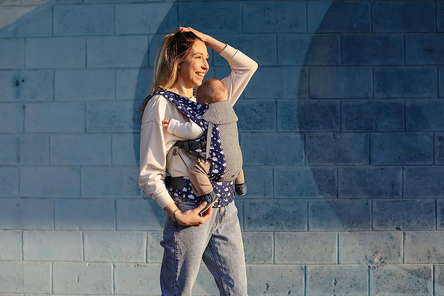 Babytrage für Neugeborene bis Kleinkinder – alle Positionen Babytrage, Babytrage-Rucksack und Baby-Vordertrage mit verstellbarem Sitz, ergonomische Babytrage, 3,3–15,6 kg (Marineblau)