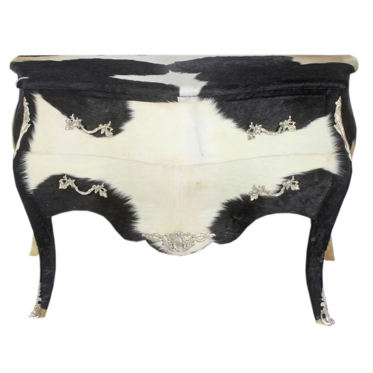 Baroque cowhide chest of drawers black / white with silver metal applications 120 cm - antique style furniture
