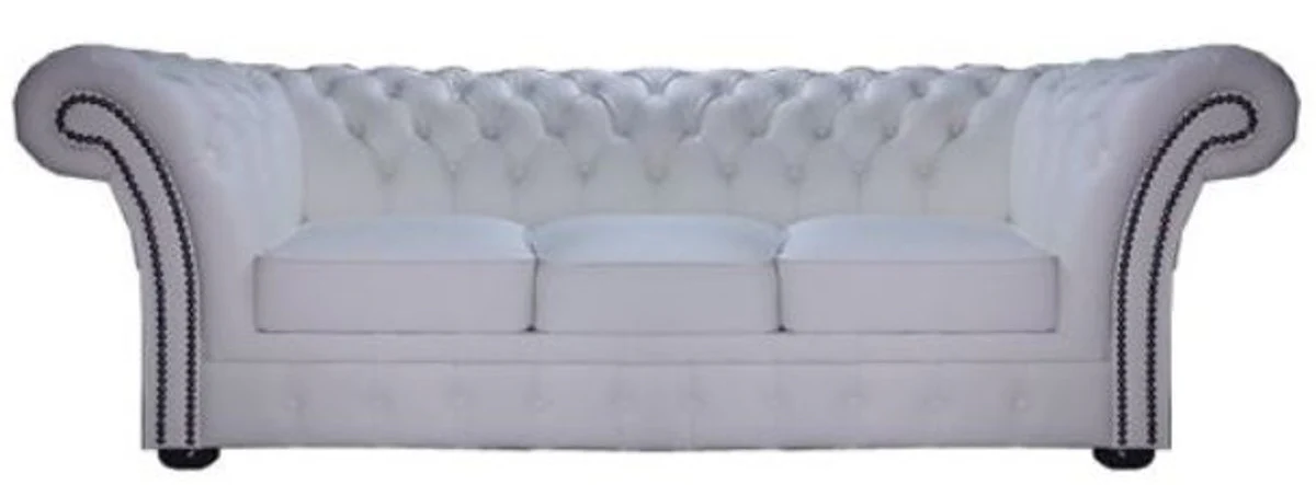 Chesterfield genuine leather 3 seater sofa white 210 x 90 x H. 80 cm - luxury collection