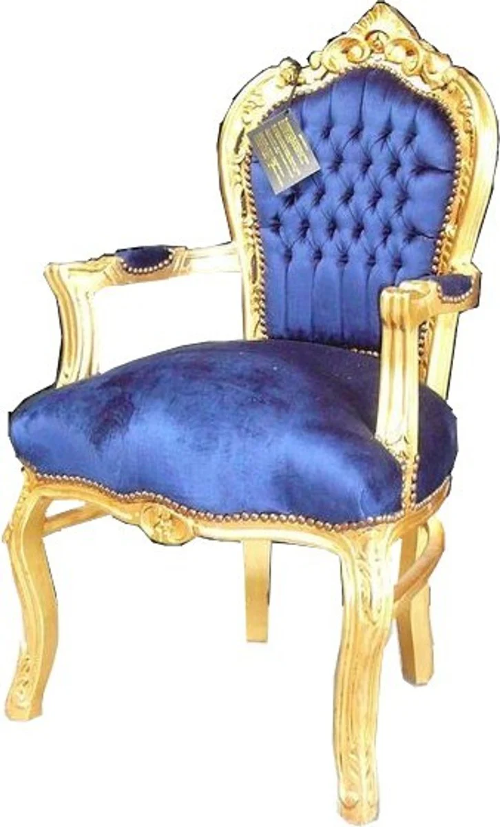 Baroque dining room chair royal blue / gold with armrests - Chair - Baroque chair - Furniture