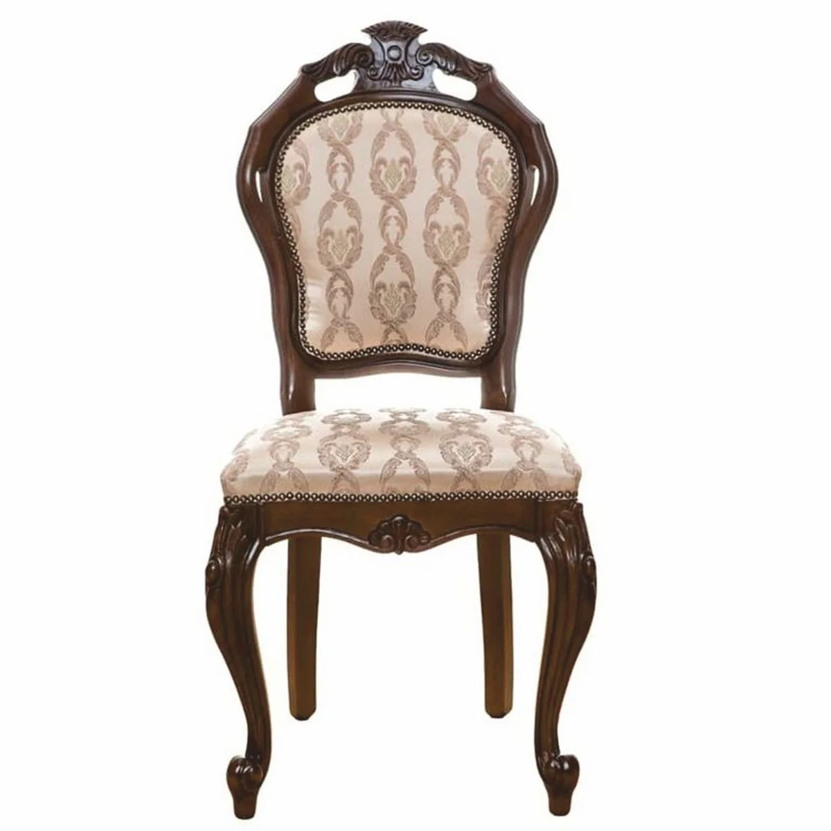 Luxury Baroque Dining Room Chair Set of 8 Beige / Dark Brown - Baroque Furniture
