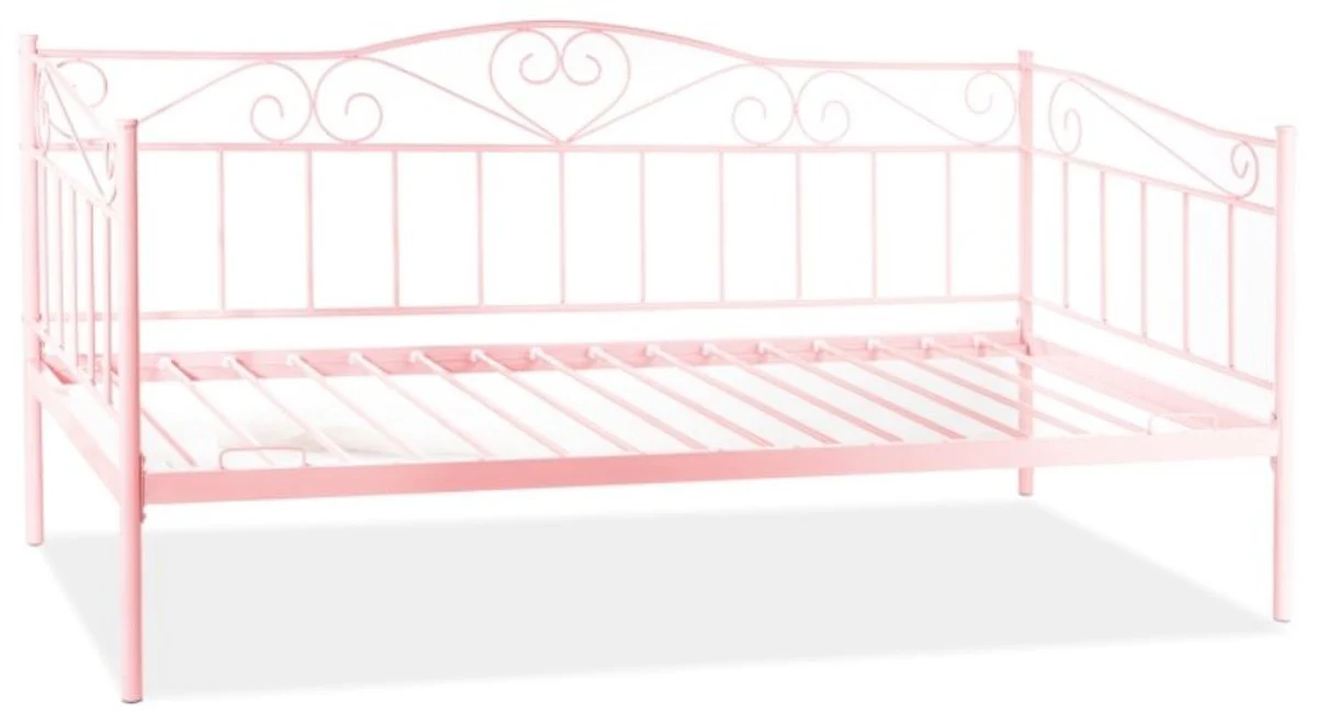 Country house style bed pink 208 x 96 x H. 97 cm - metal single bed - bedroom furniture in country house style
