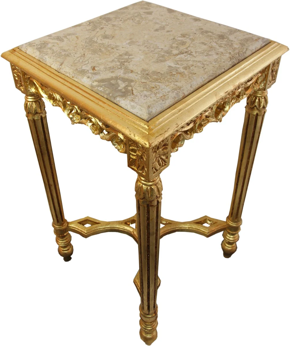 Baroque side table square gold with cream marble top 40 x 40 x H 72.5 cm antique style - telephone flower table