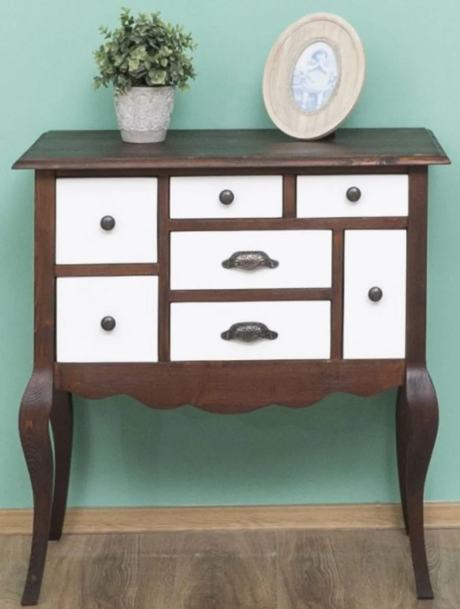 Country house style solid wood chest of drawers with 7 drawers dark brown / white 80 x 40 x H. 82 cm - country house style furniture
