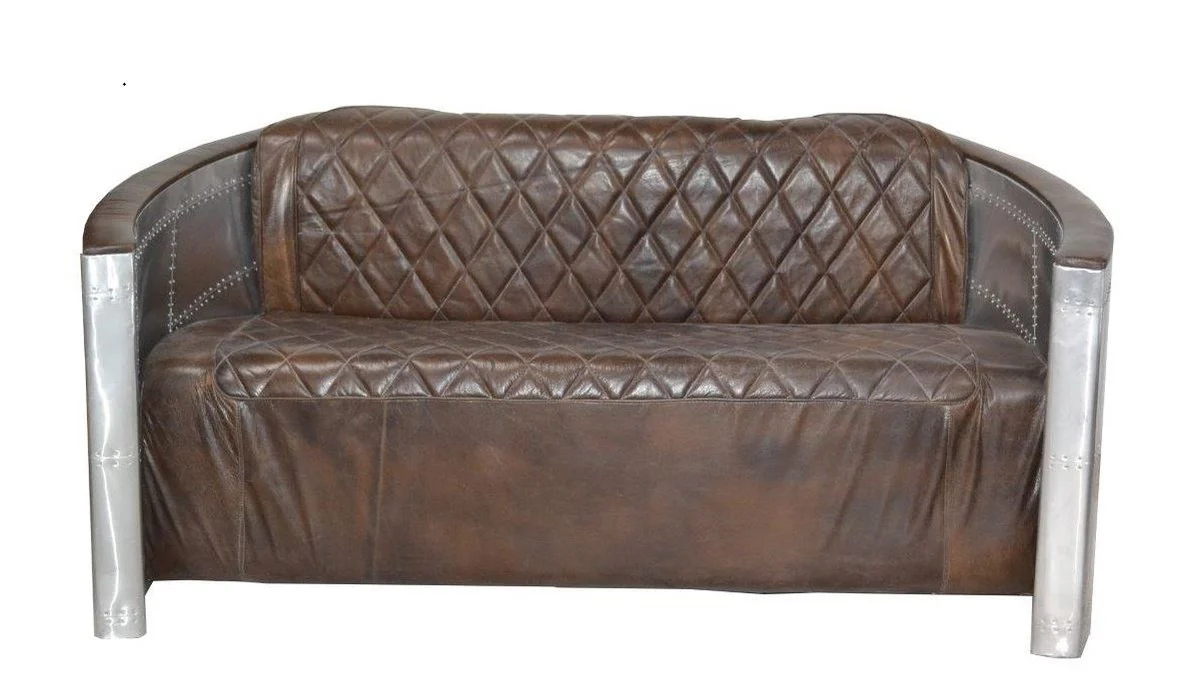 Luxury Aluminum 3-Seat Sofa Dark Brown - Art Deco Vintage Aviator Furniture