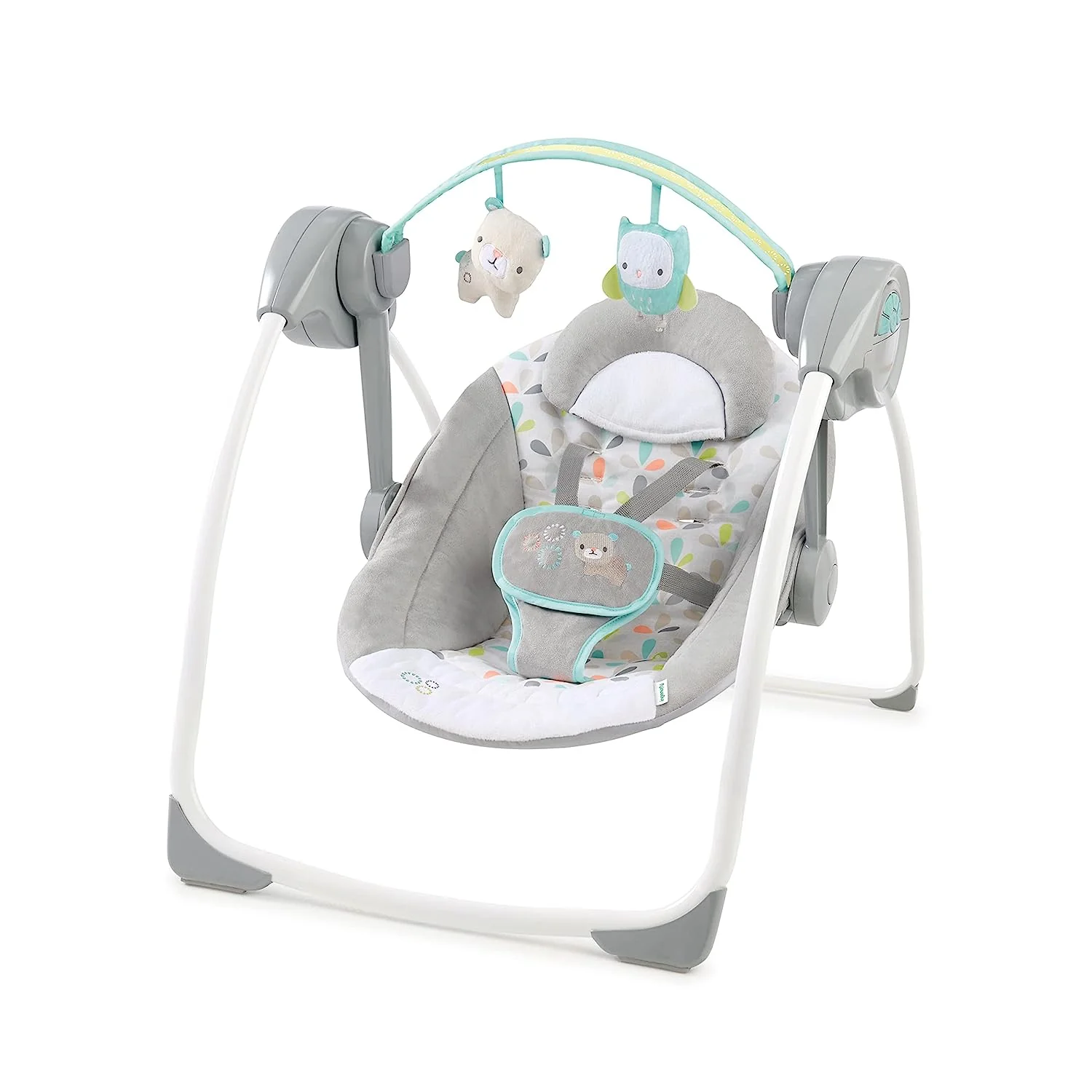 Ingenuity Soothe 'n Delight, kompakte, tragbare 6-Gang-Plüsch-Babyschaukel mit Musik, einfach zusammenklappbar, 0–9 Monate, 28–9 kg (Cozy Kingdom)