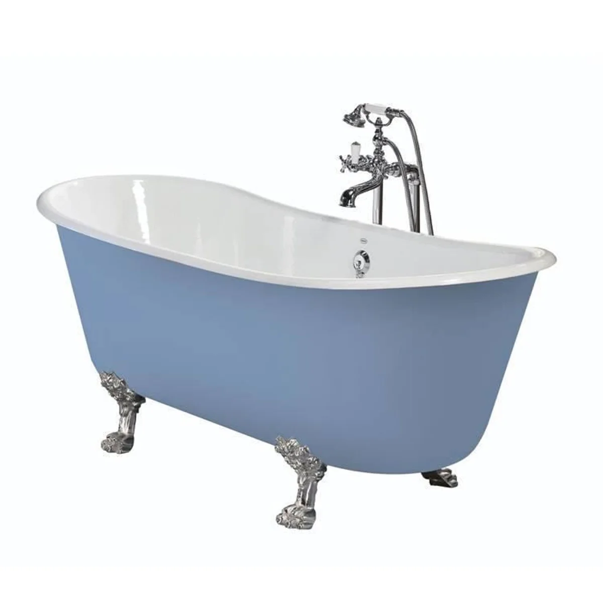 Luxury cast iron bathtub light blue / white 170 x 68 x H. 67.5 cm - Curved freestanding bathtub - Baroque & Art Nouveau bathroom furniture