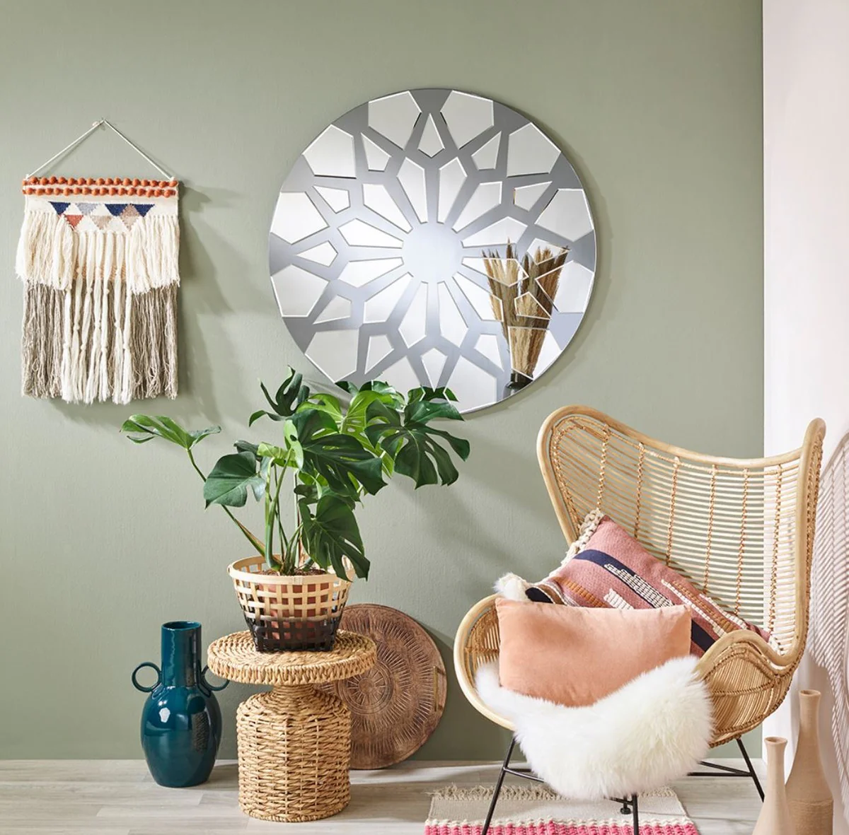 Designer wall mirror gray Ø 100 cm - modern design mirror - cloakroom mirror - living room mirror - luxury collection