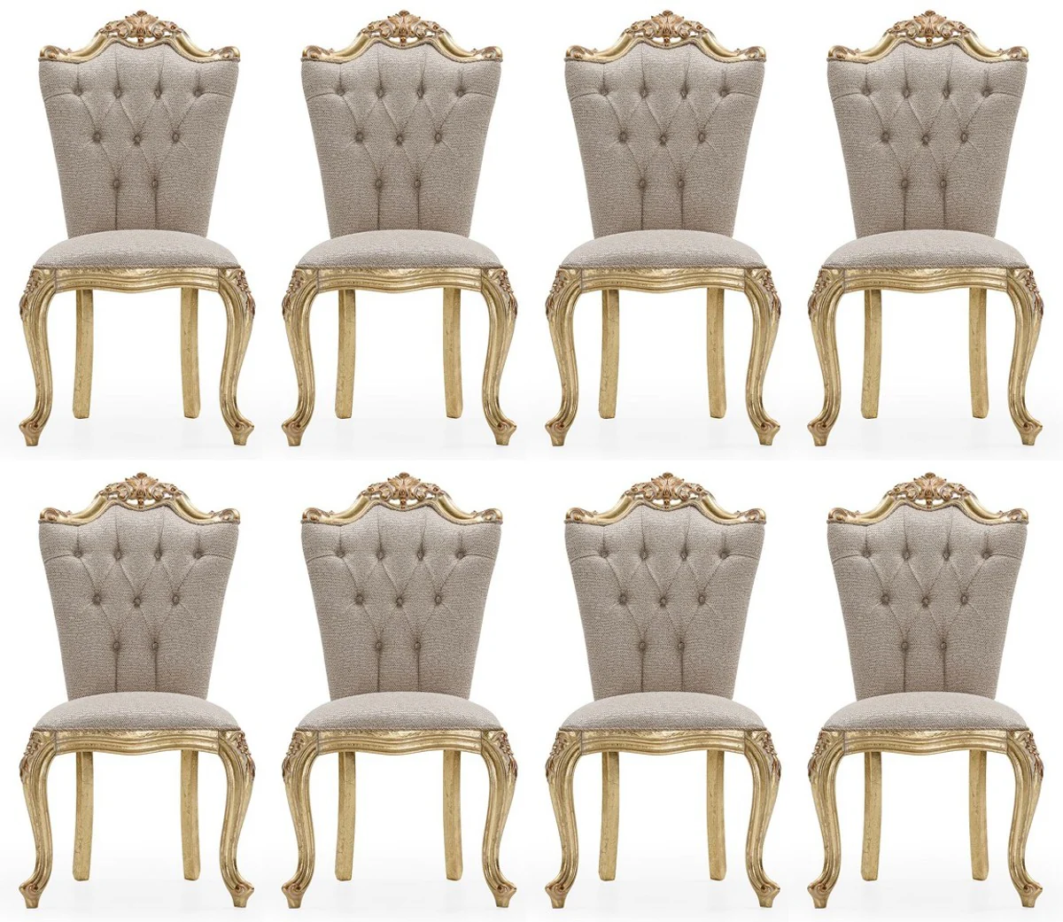Luxury Baroque Dining Room Chair Set of 8 Gray / Gold - Magnificent Baroque Style Kitchen Chairs - Luxury Dining Room Furniture in Baroque Style - Baroque Dining Room Furniture - Baroque Style Furniture