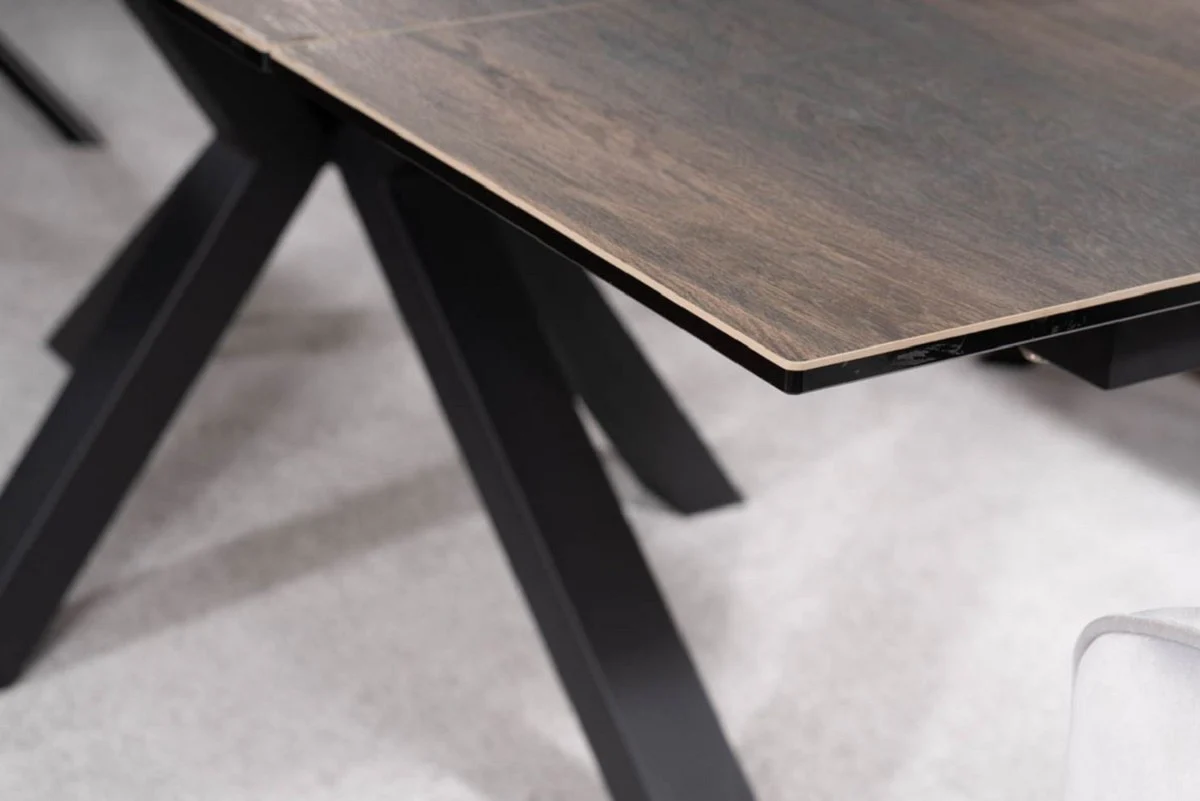 Luxury dining table with hardened glass ceramic table top in wood look brown / matt black 160-240 x 90 x H. 76 cm - Extendable kitchen table - Dining room furniture - Luxury furniture