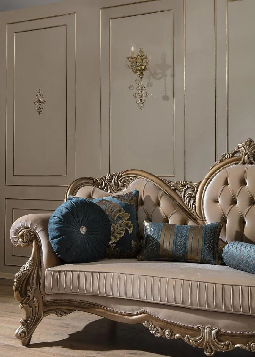 Luxury Baroque sofa brown / gold 260 x 90 x H. 125 cm - Magnificent living room sofa with decorative pillows - Baroque furniture