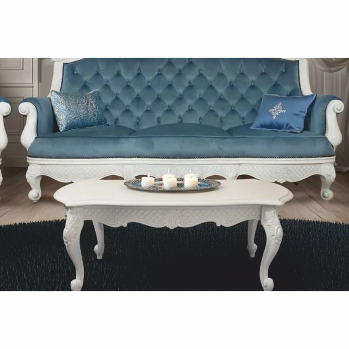Luxury baroque coffee table white 120 cm - magnificent baroque furniture