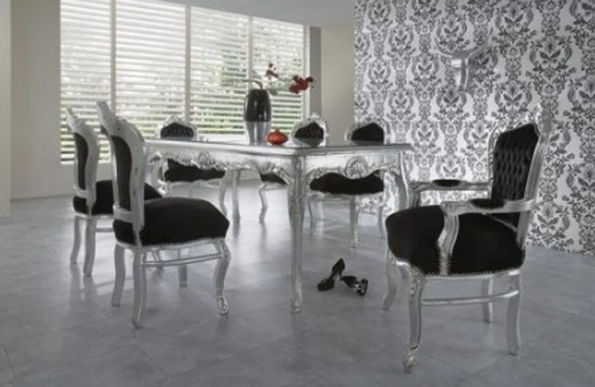 Baroque dining room set black/silver/silver - dining table + 6 chairs