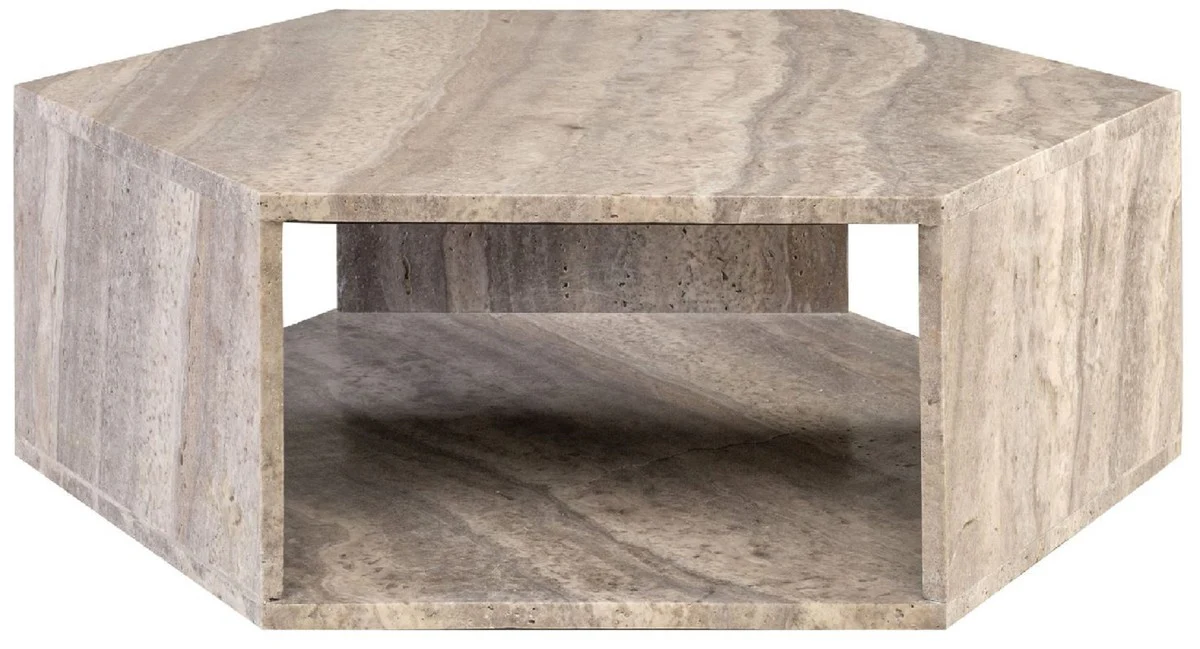 Luxury coffee table gray 91 x 79 x H. 30 cm - 6 square travertine natural stone living room table - living room furniture - travertine furniture - luxury furniture - luxury furnishings