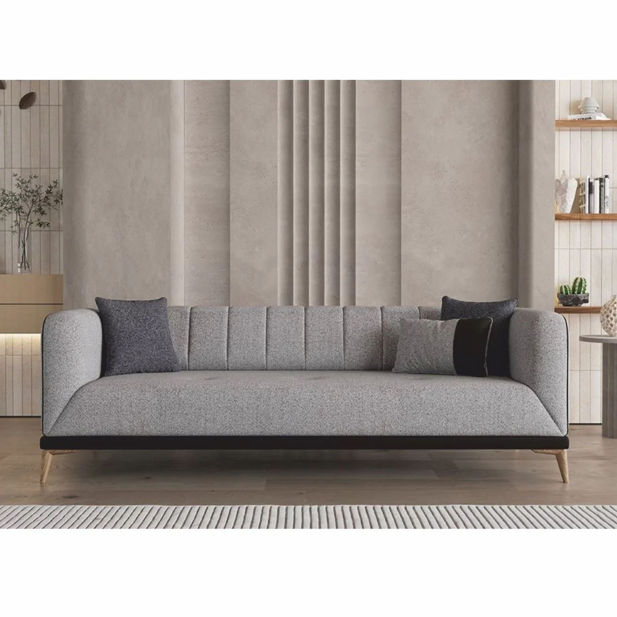 Luxus Schlafsofa mit verstellbarer Rückenlehne Grau / Schwarz / Naturfarben 229 cm