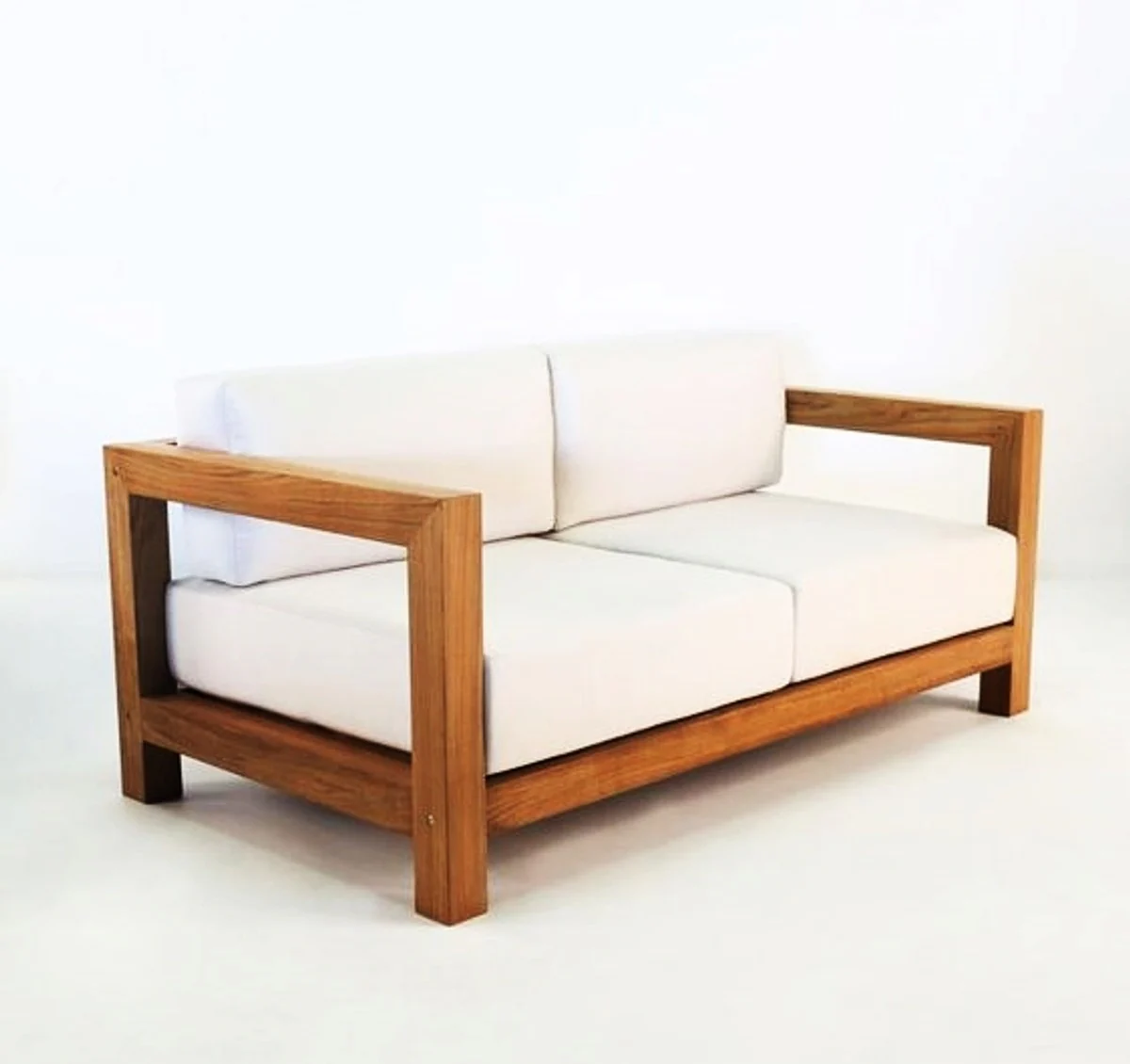 Garden 2-seater sofa rustic Boston white-cream/brown 140 x 40 x H70 cm - solid oak wood - solid real wood furniture