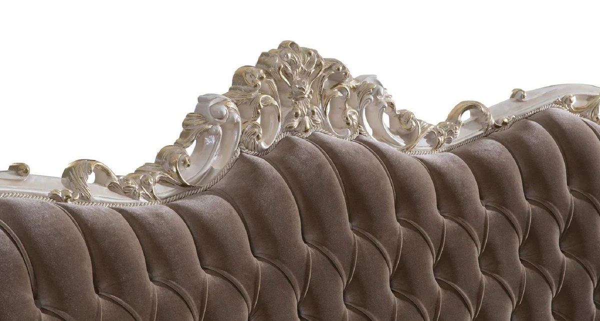 Luxury baroque living room sofa with decorative pillows brown / beige / white / gold 240 x 90 x H. 120 cm - Noble baroque living room furniture