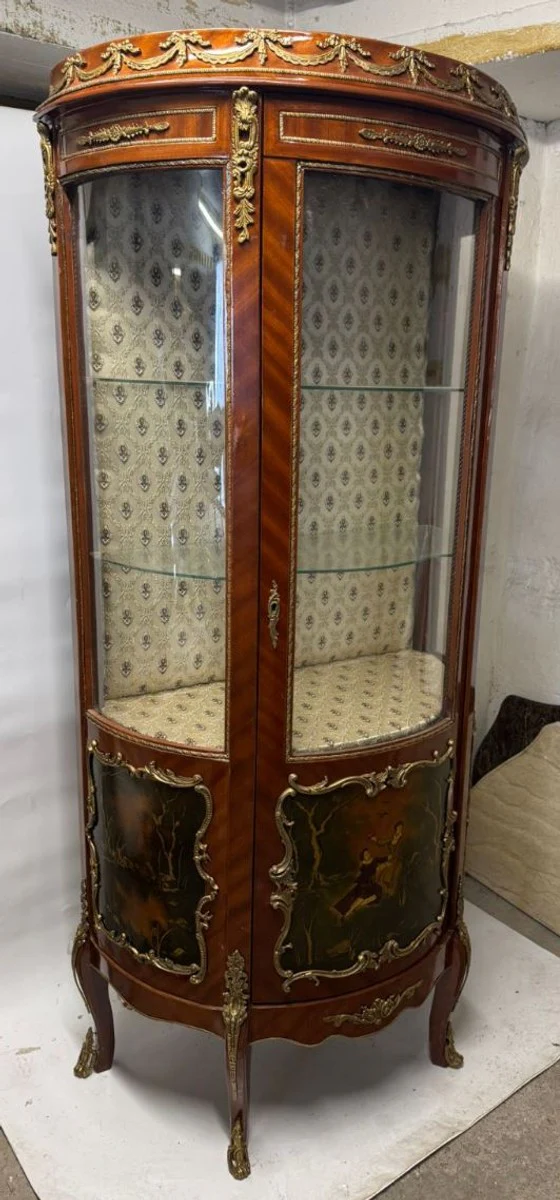 Barock Vitrine mit Glastür Braun H. 175 cm - Barockstil Möbel