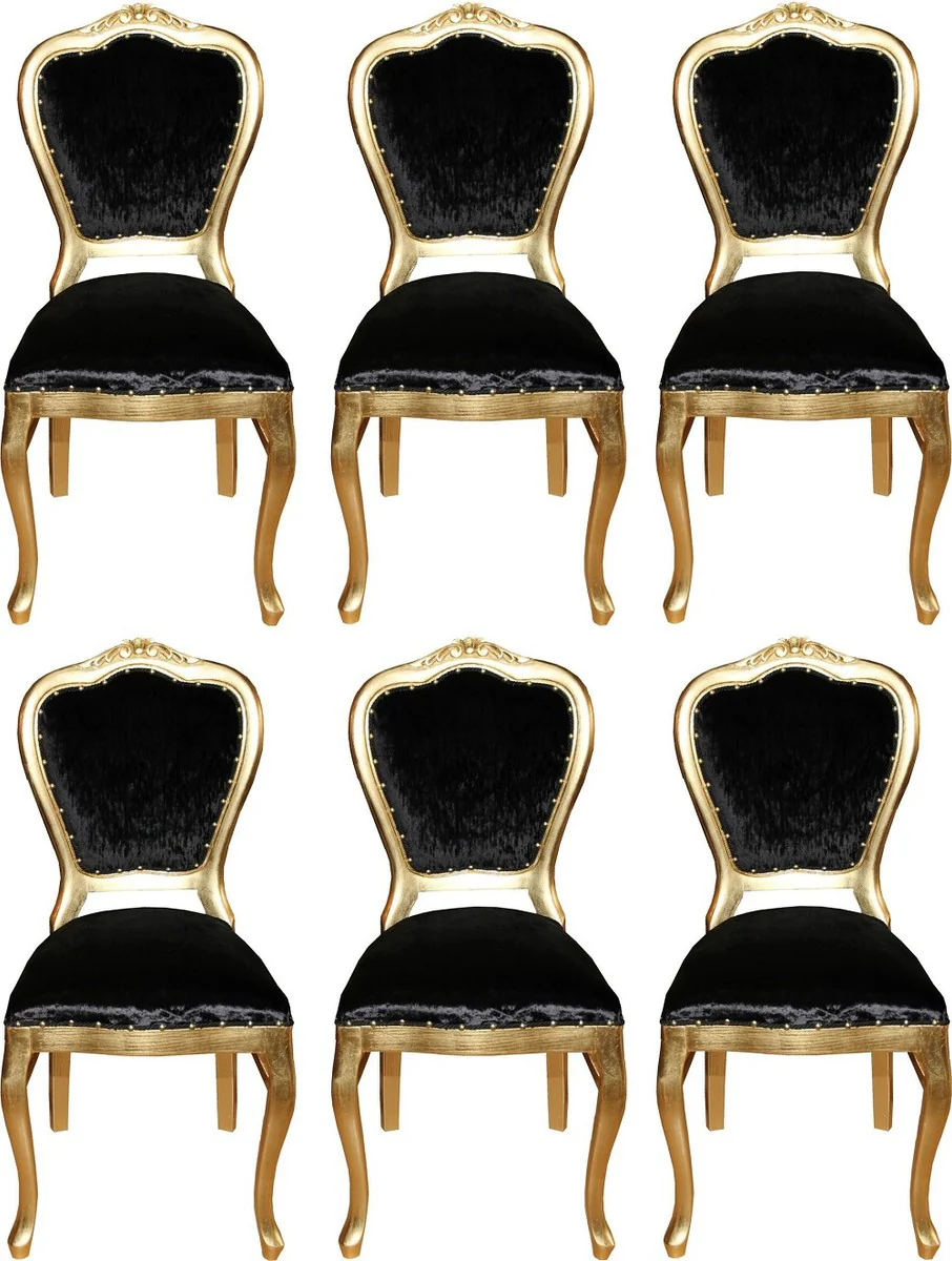 Luxury Baroque dining room set black / gold 45 x 46 x H. 99 cm - 6 handmade dining chairs - Baroque dining room furniture