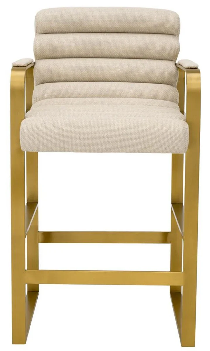 Luxury bar chair with armrests sand color / brass 53.5 x 57 x H. 96.5 cm - Padded stainless steel bar stool - Bar furniture - Luxury furniture - Luxury quality