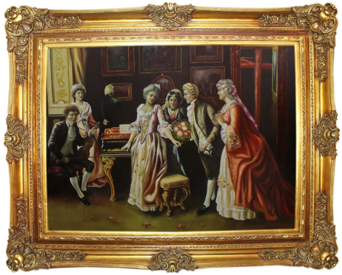 Baroque oil painting The Celebration Multicolored / Gold 160 x 10 x H. 130 cm - Hand-painted painting with a magnificent frame in the Baroque style - Baroque decorative accessories