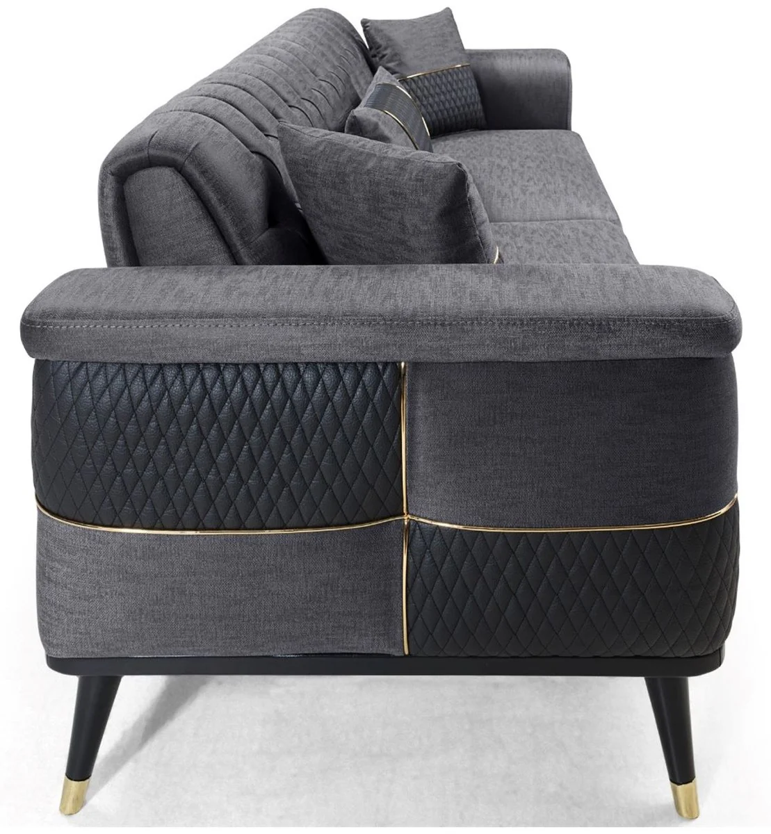 Luxury sofa bed gray / black / gold 225 x 94 x H. 83 cm - Modern living room sofa - Living room furniture