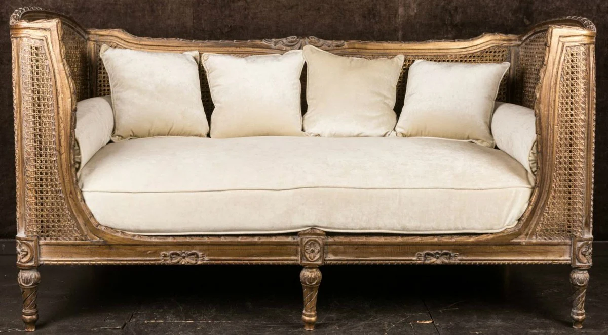 Luxury baroque sofa with cushions brown / ivory 187 x 89 x H. 103 cm - handmade sofa in antique style - living room furniture