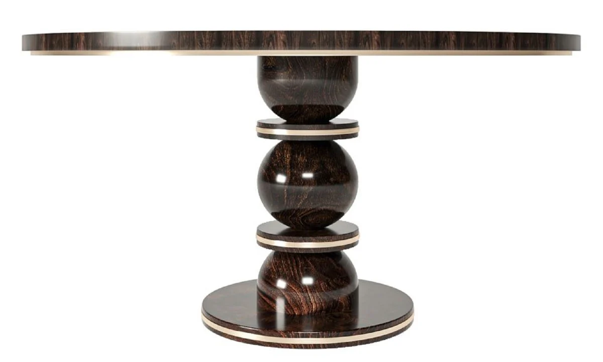 Luxury dining table dark brown / brass Ø 150 x H. 76 cm - Round solid wood dining room table - Dining room furniture - Luxury furniture
