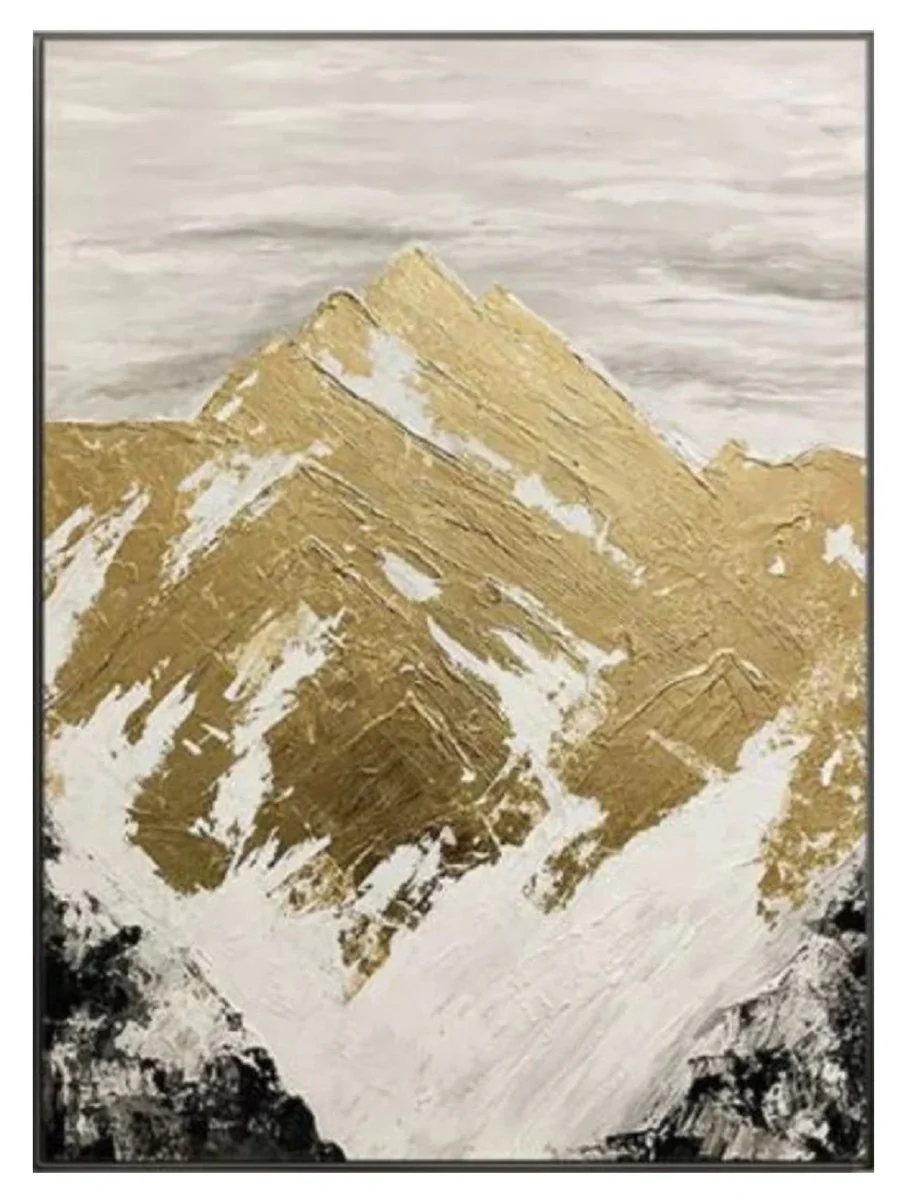 Luxury designer oil painting mountains gold / white / gray / black 120 x H. 170 cm - hand-painted painting with metal frame - luxury wall decoration - designer wall decoration - luxury quality