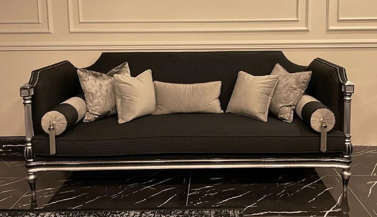 Luxury Baroque Sofa Black / Silver - Handmade Living Room Sofa in Baroque Style - Baroque Living Room Furniture