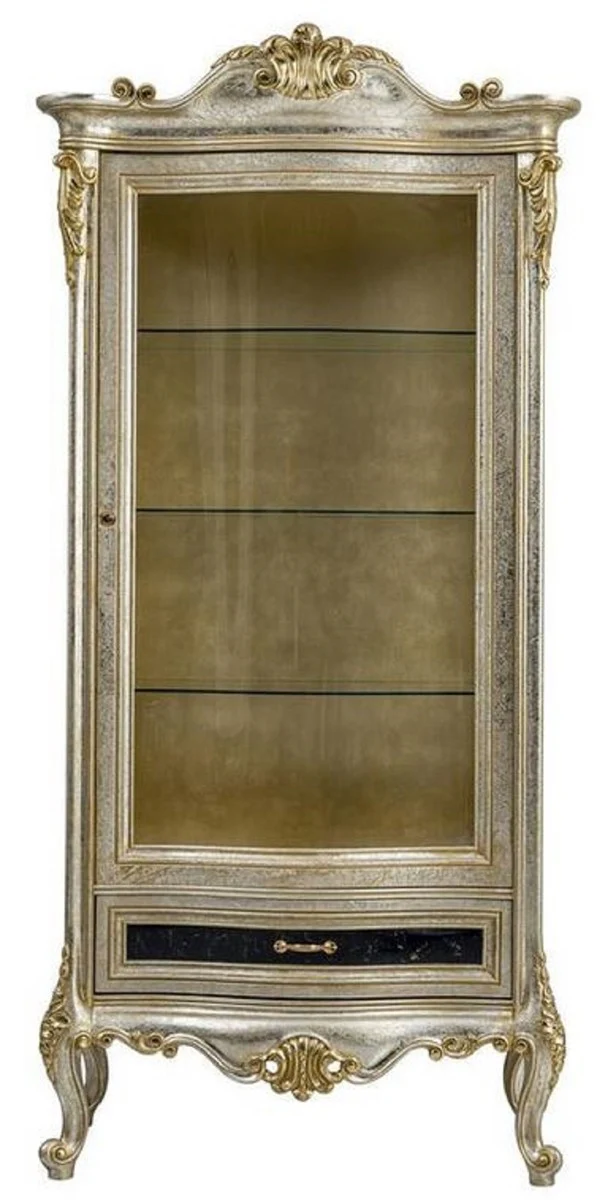 Luxury Baroque Display Cabinet Silver / Gold - Handcrafted Solid Wood Display Cabinet - Baroque Living Room Furniture