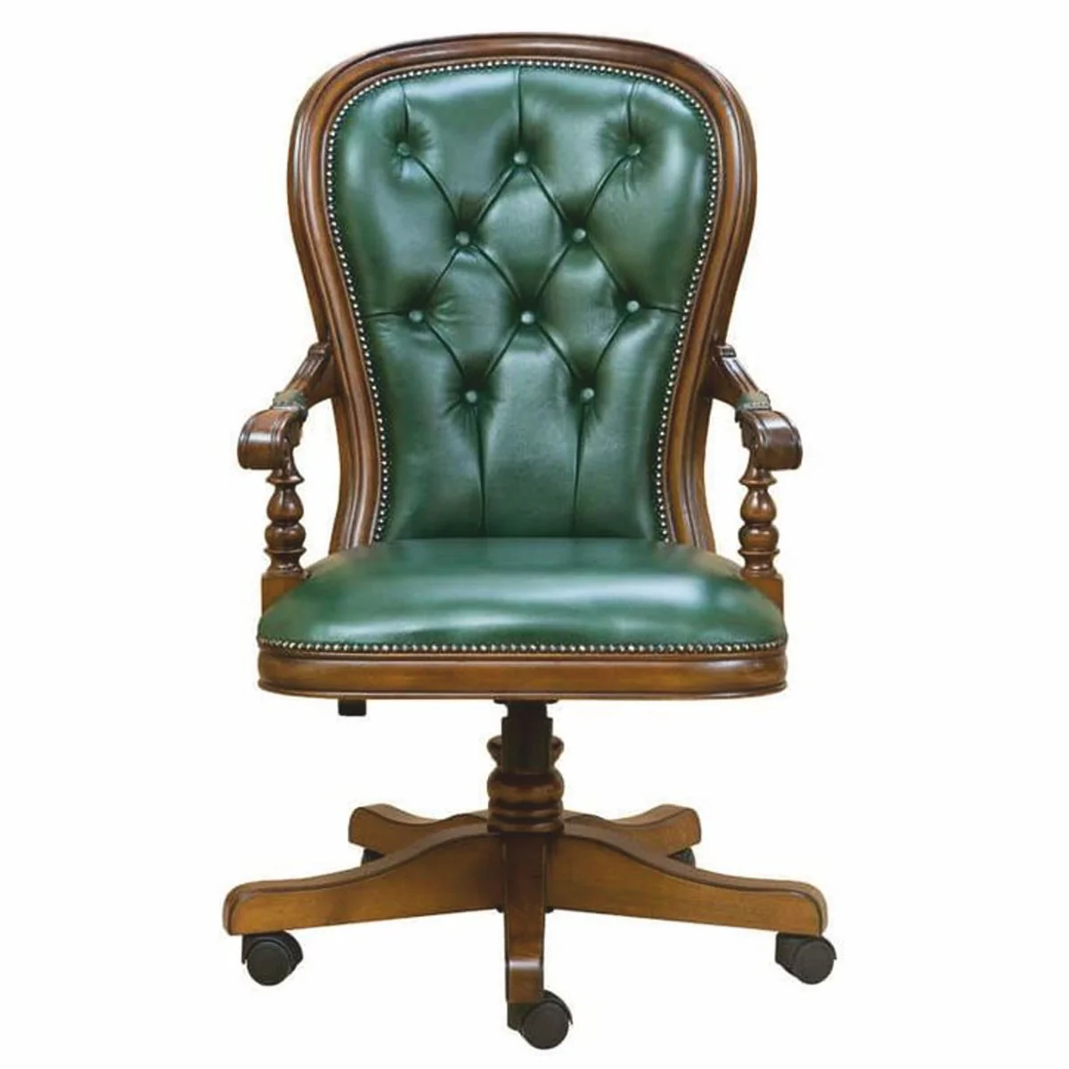 Luxury Baroque Real Leather Desk Chair Green / Brown - Baroque Furniture