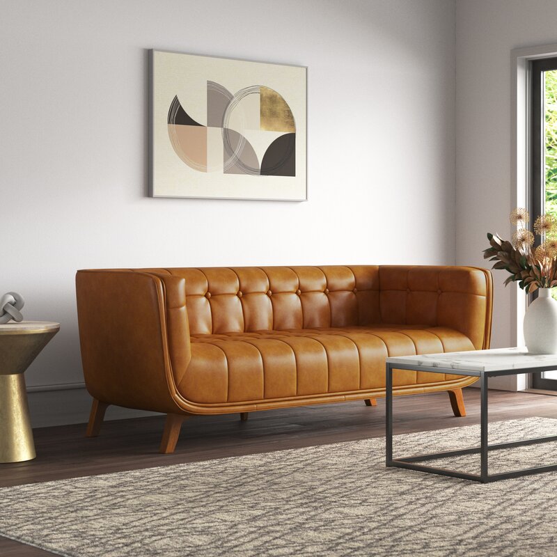Ardrie 86'''' Original Leder Flared Arm Sofa