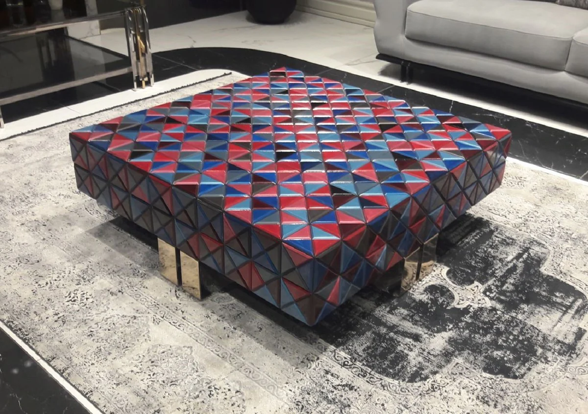 Luxury coffee table colorful / gold 100 cm - square living room table