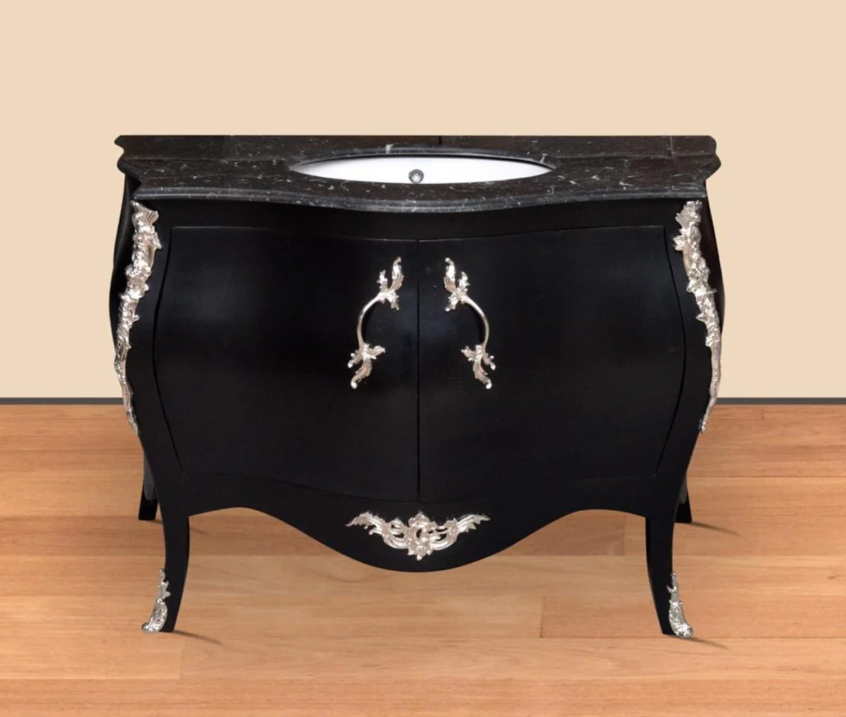 Luxury Baroque washbasin chest of drawers black / silver with marble top - Luxury Baroque bathroom furniture