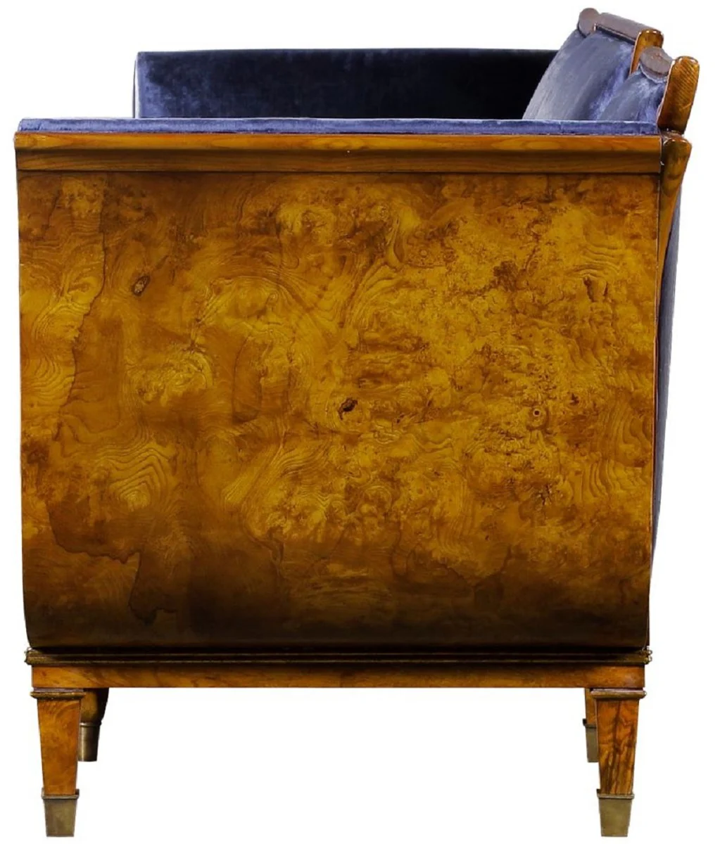 Luxury Art Nouveau 4 Seater Velvet Sofa Blue / Light Brown - Elegant Handmade Living Room Sofa - Baroque & Art Nouveau Living Room Furniture