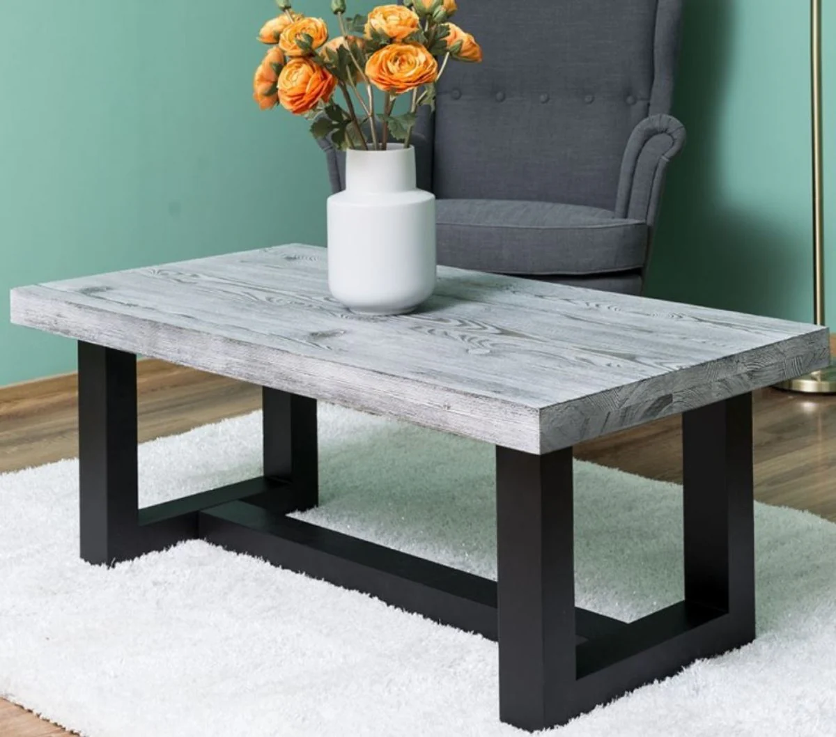 Country house style coffee table gray / black 120 x 60 x H. 45 cm - solid wood living room table - living room furniture in country house style