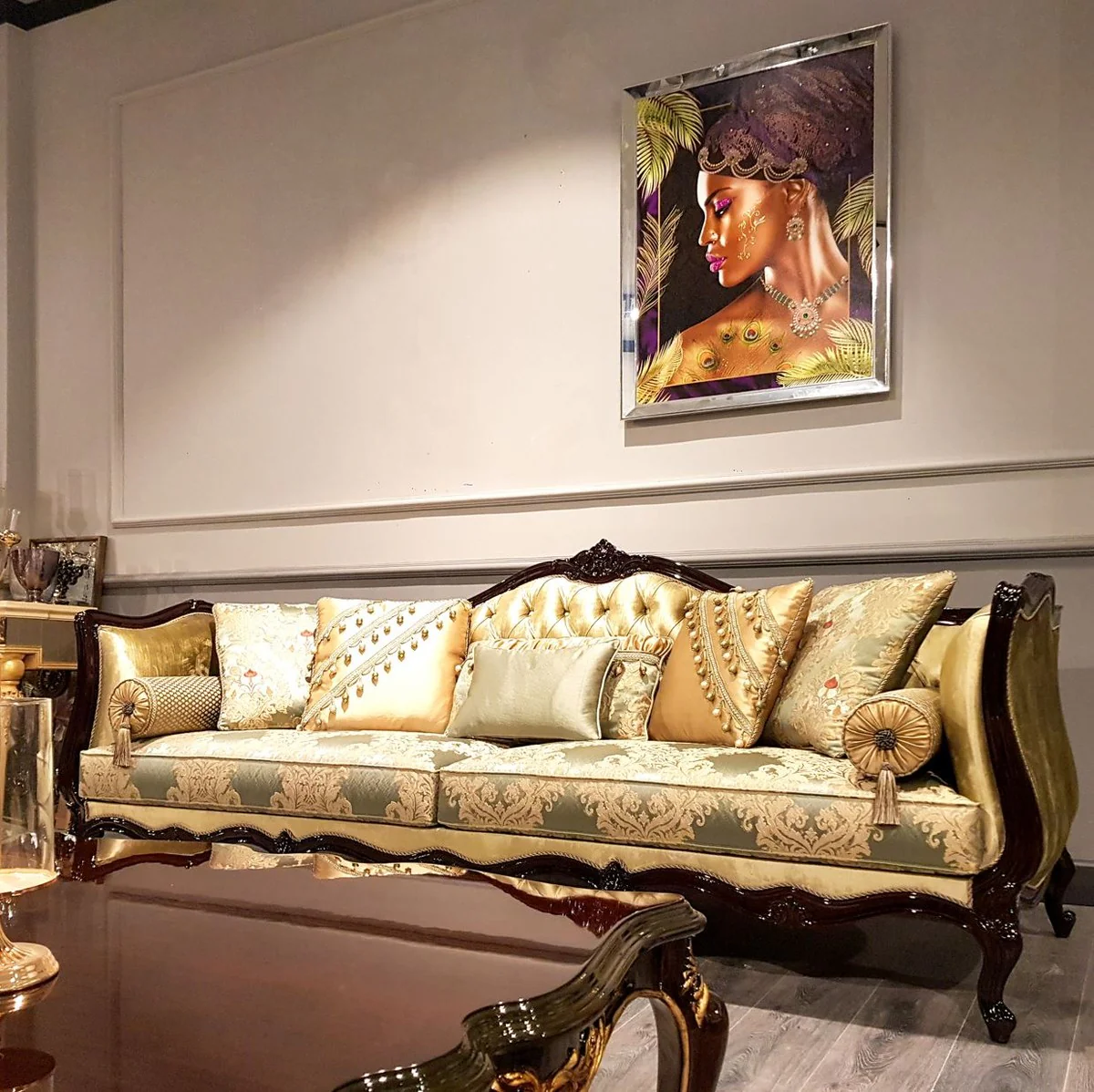 Luxury Baroque Sofa Gold / Silver / Black - Magnificent living room sofa with elegant pattern - Baroque furniture