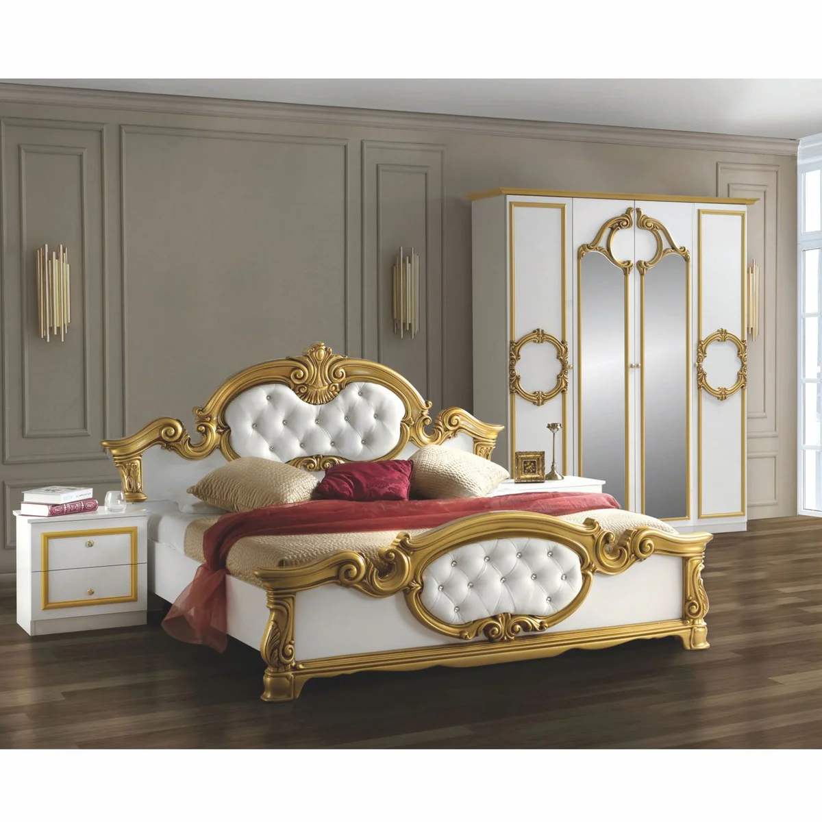 Luxus Barock Schlafzimmer Schrank Weiß / Gold 177 cm - Barock Schlafzimmer Möbel