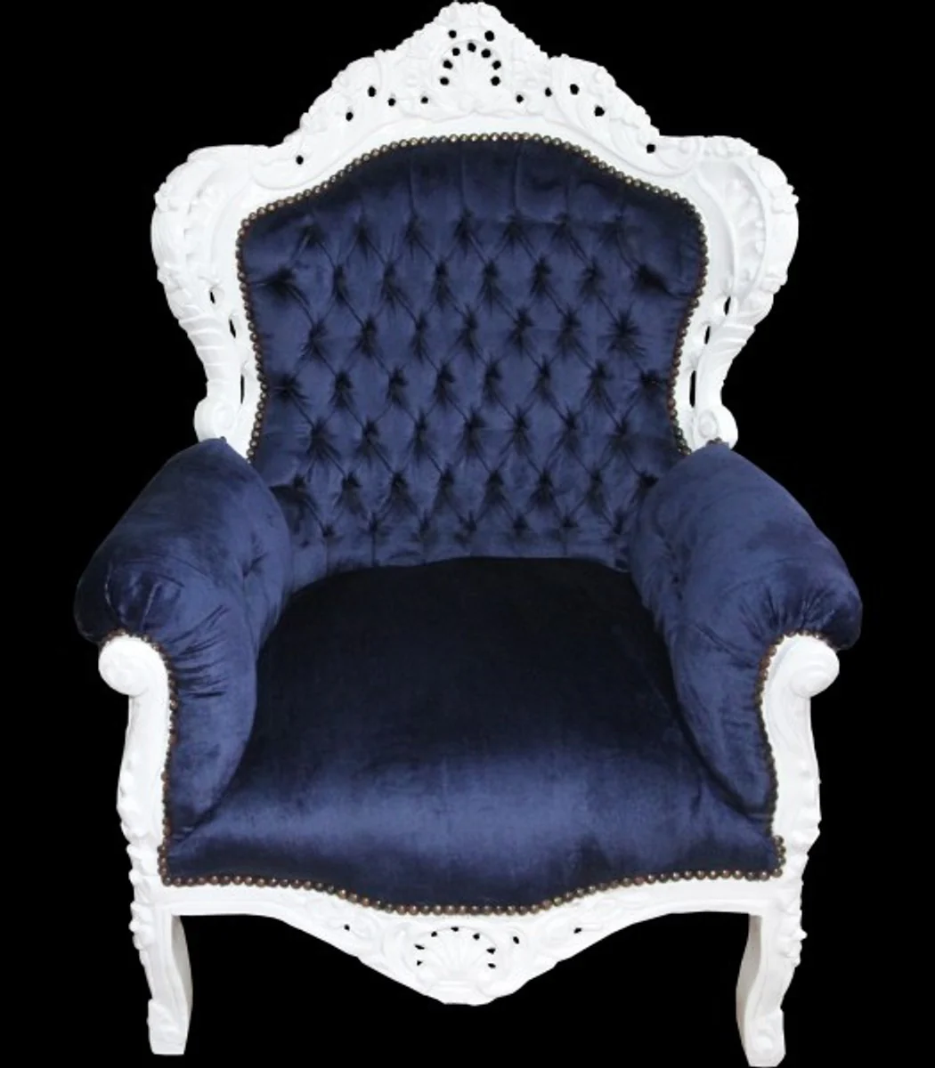 Barock Sessel King Royalblau/Weiss