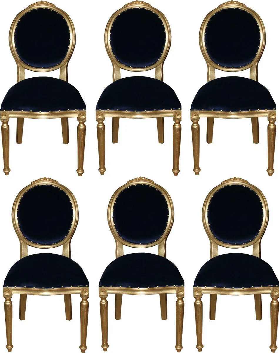 Luxury baroque dining room set medallion royal blue / gold 50 x 52 x H. 99 cm - 6 handmade dining chairs - baroque furniture