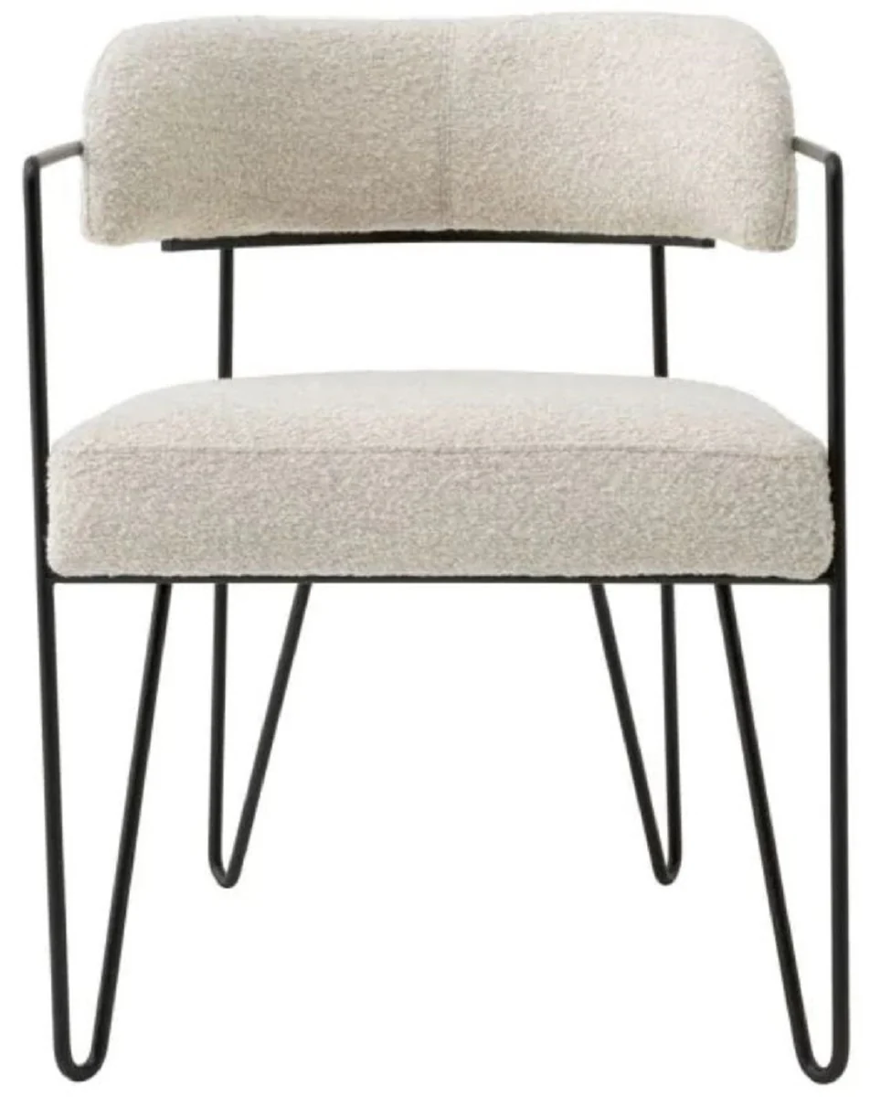 Luxus Esszimmer Stuhl mit Armlehnen Weiß / Schwarz H. 75 cm