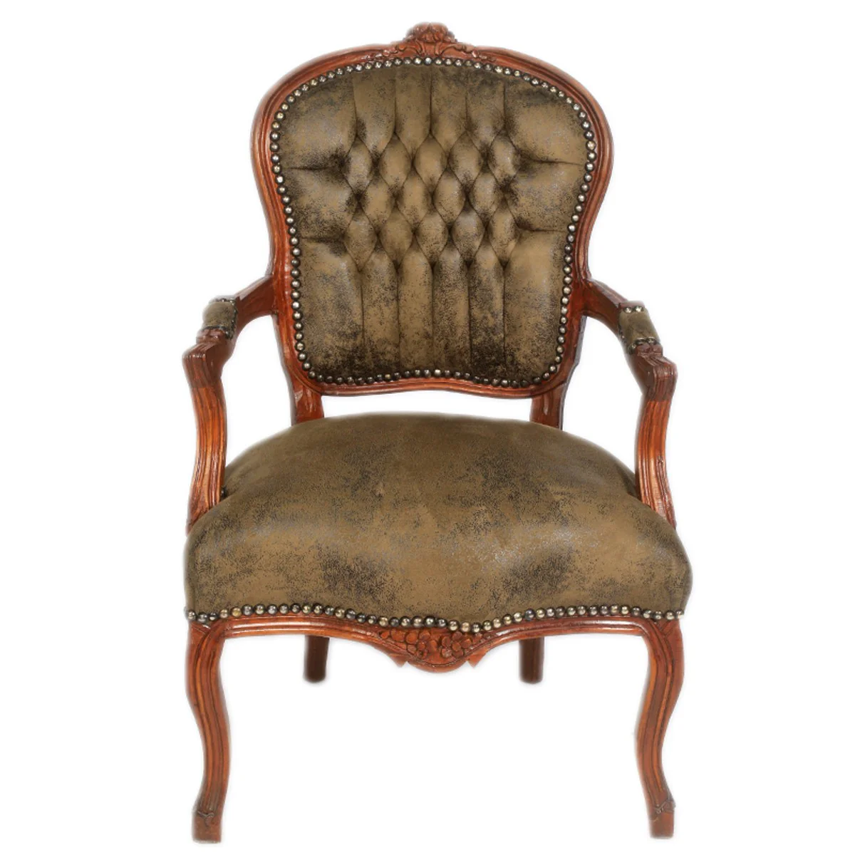 Baroque Salon Chair Brown Leather Look / Brown - Furniture Antique Style