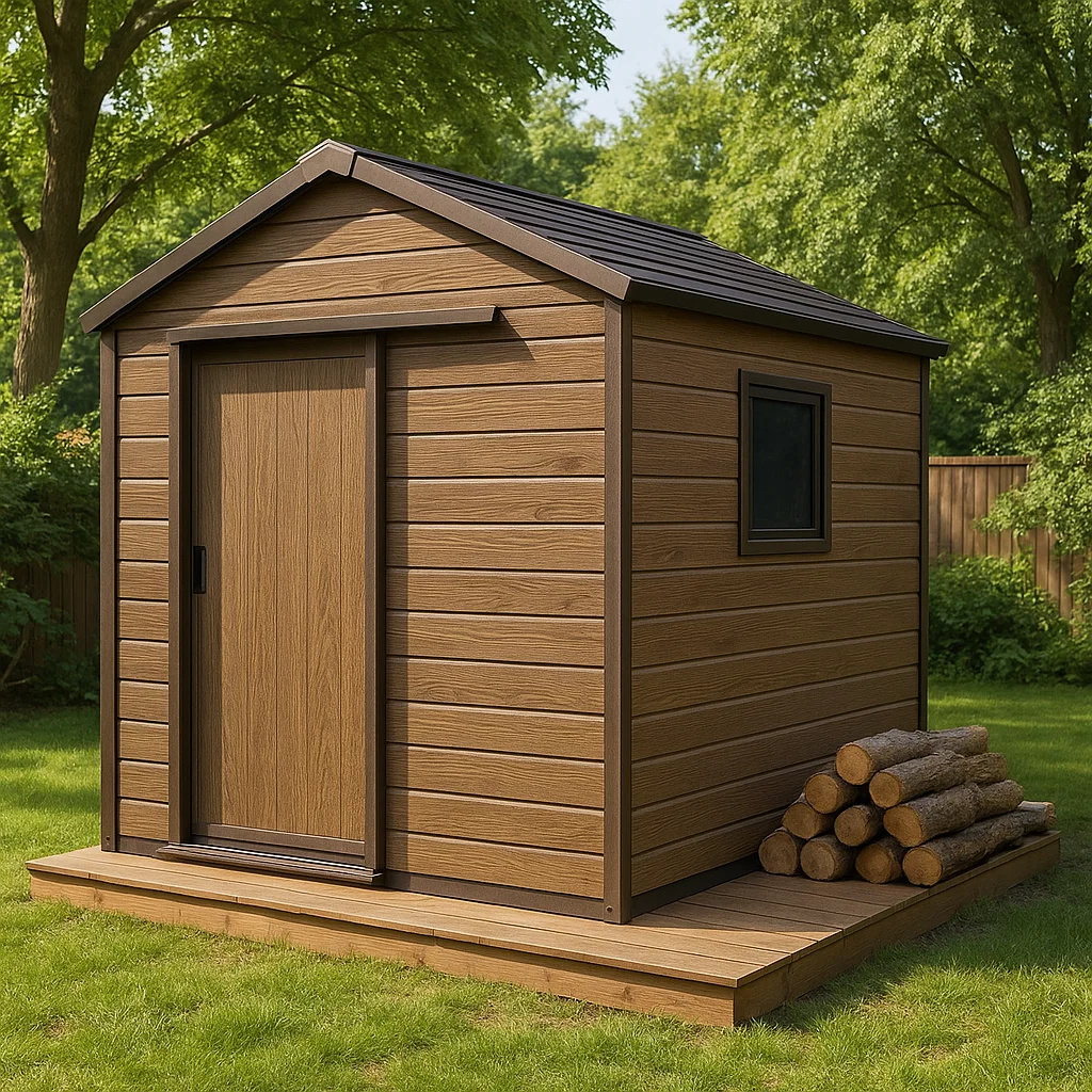 Gartenhaus aus Holz mit braunen Verbundkanten für den Außenbereich, 213 x 213 x 195 cm MMrMdWd185eD