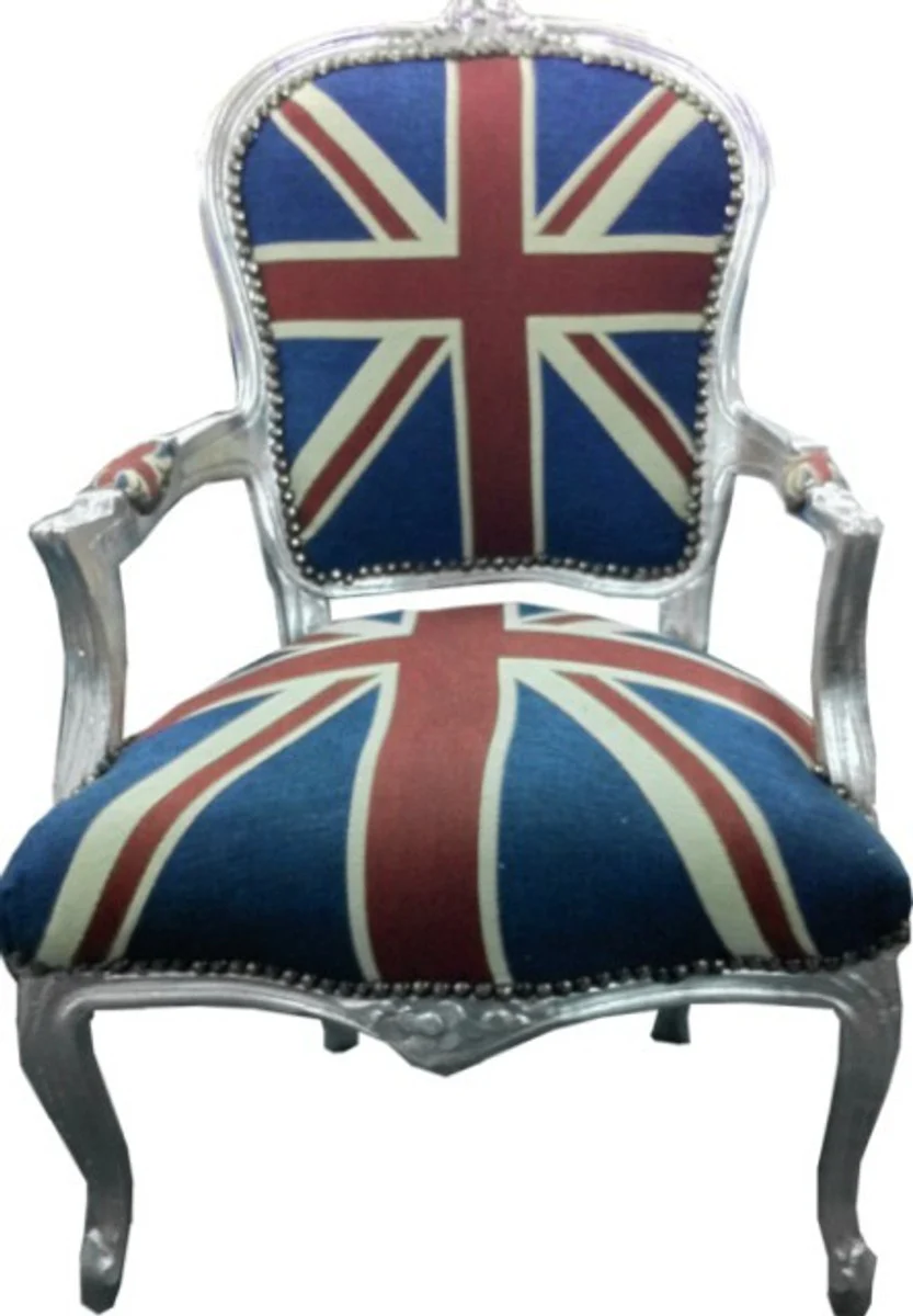 Baroque Salon Chair Union Jack Design / Silver