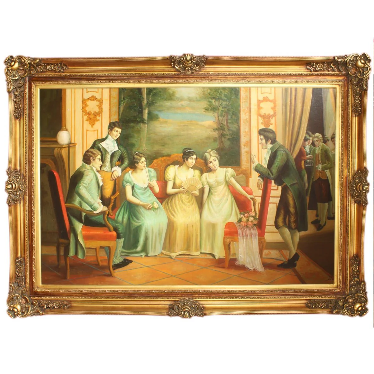 Huge hand-painted baroque oil painting Miss Gold splendor frame 225 x 165 x 10 cm - solid material