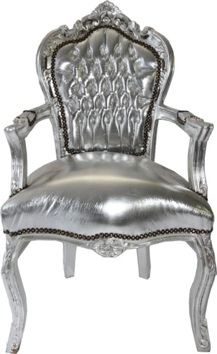 Baroque dining room chair silver / silver with armrest chair furniture antique style