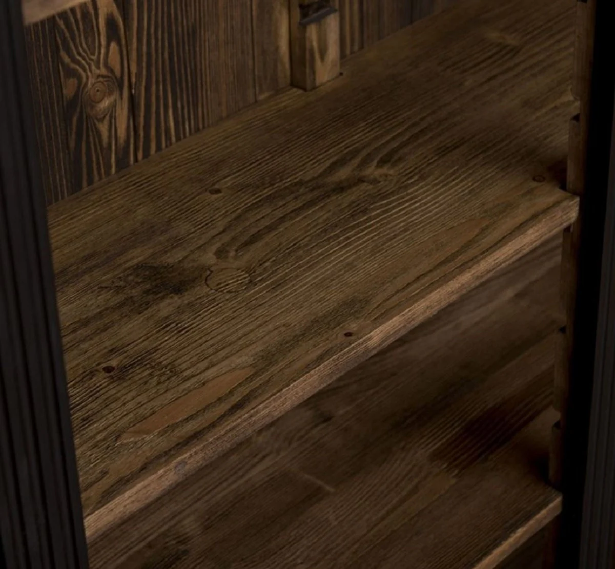 Country house style shelf cabinet black / dark brown 180 x 39 x H. 197 cm - solid wood cabinet - bookcase - living room cabinet - office cabinet - country house style furniture