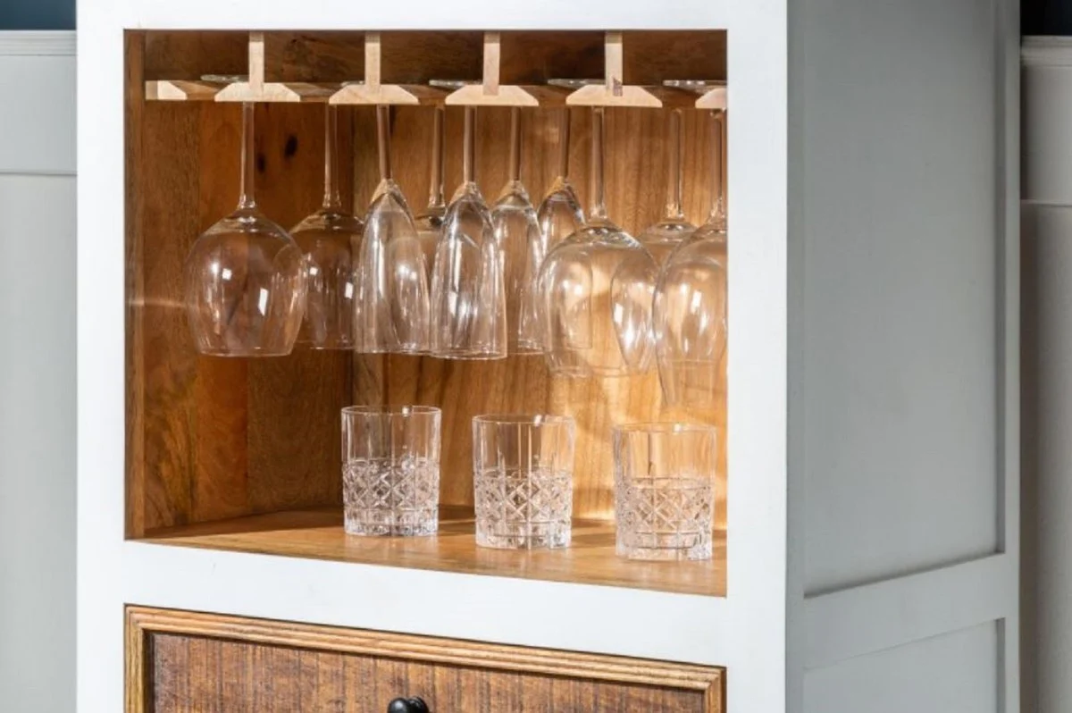 Country house style wine cabinet white / natural colors 72 x 40 x H. 196 cm - handmade solid wood bar cabinet - bar furniture in country house style